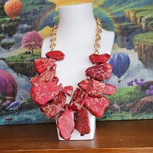 Chunky Red Stone Necklace with Gold Chain